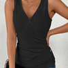 Summer Women Casual Solid Color Slim-Fit V-Neck Sleeveless Surpliced Tank Top