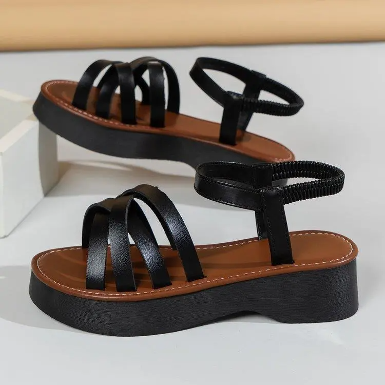 Women Fashion Casual Round Toe Flat Woven PU Roman Sandals