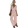 Women Solid Color Short Sleeve V Neck Loose Casual Wide Leg Jumpsuit