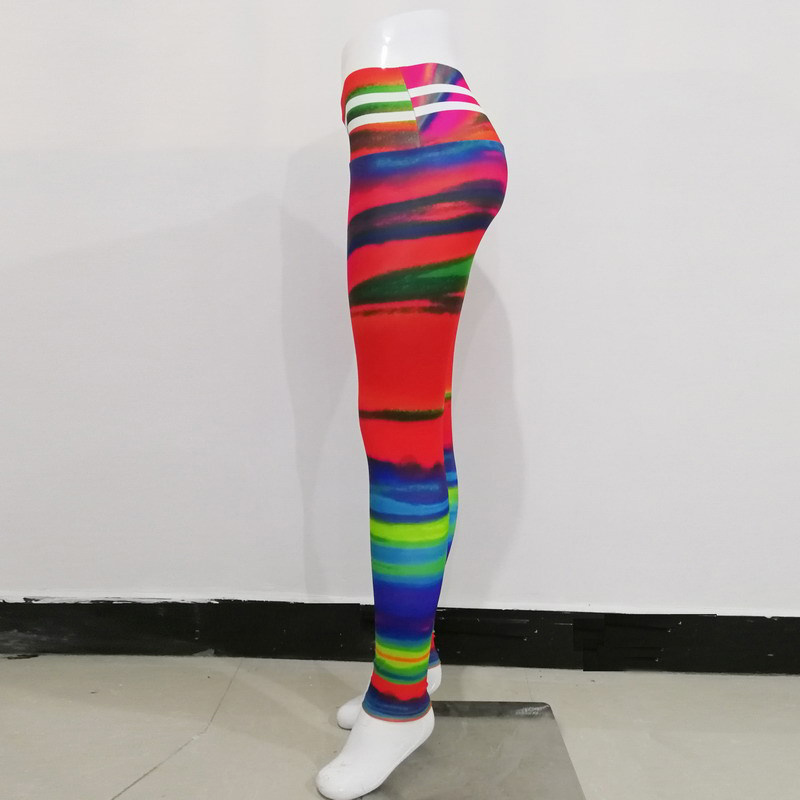 Women Fashion Color Blocking High-Waisted Tight Leggings