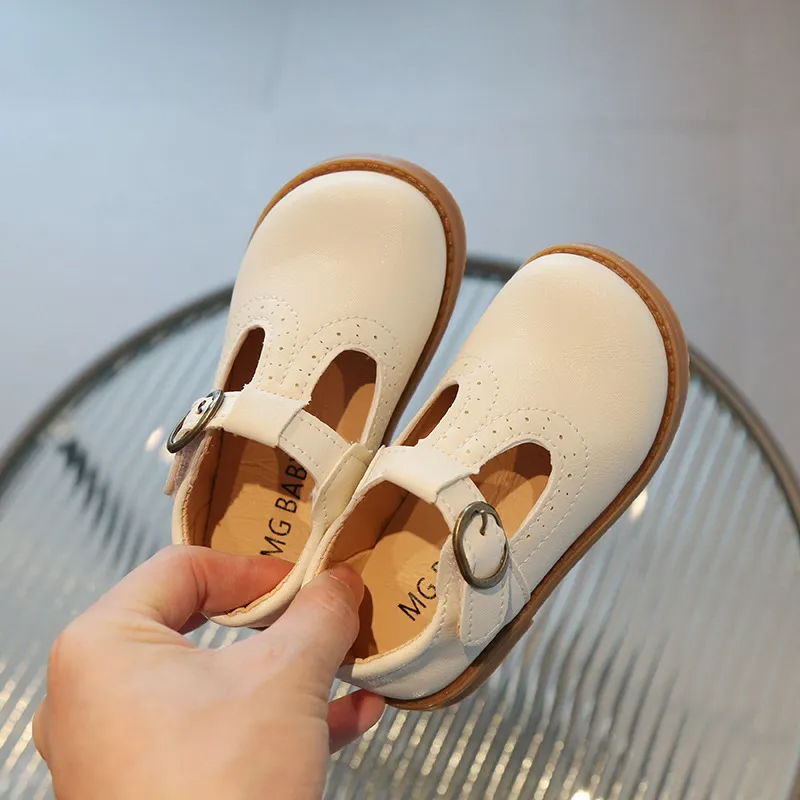 Kids Girls Fashion Casual Velcro Square-Toe PU Leather Flat Shoes