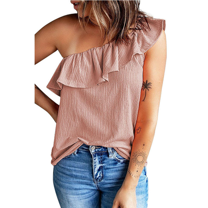 Women'S Fashion Ruffled One Shoulder Shirt