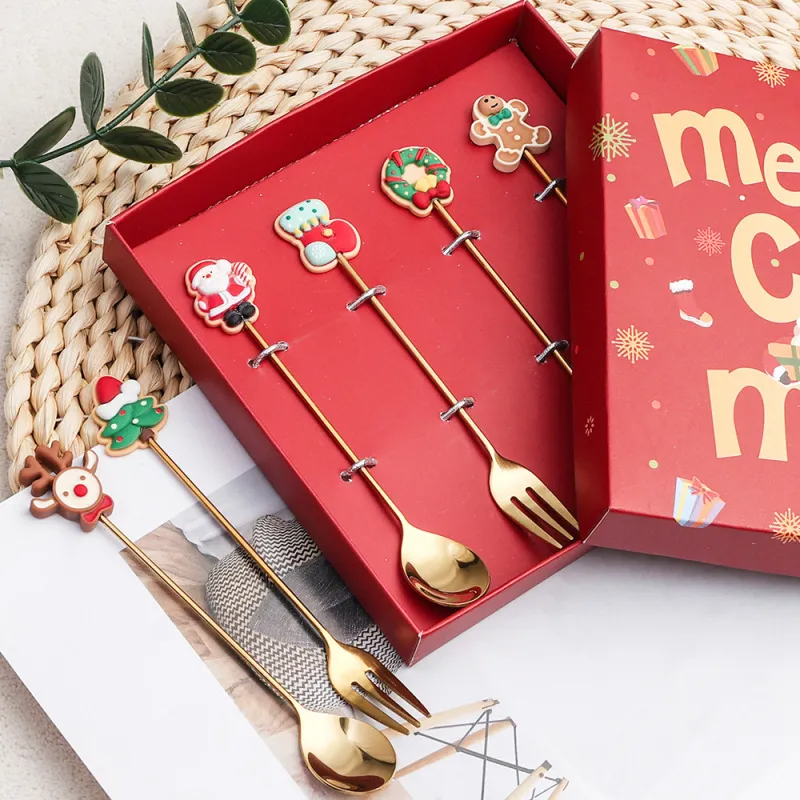 (Buy 1 Get 1) Christmas Cartoon Creative Metal Elk Santa Knife And Fork Set Tableware