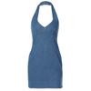 Women Denim Halter Neck V-Neck Fashion Waist Casual Dress