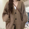 Women Fashion Simple Lazy Style V-Neck Cardigan Sweater Knitted Jacket