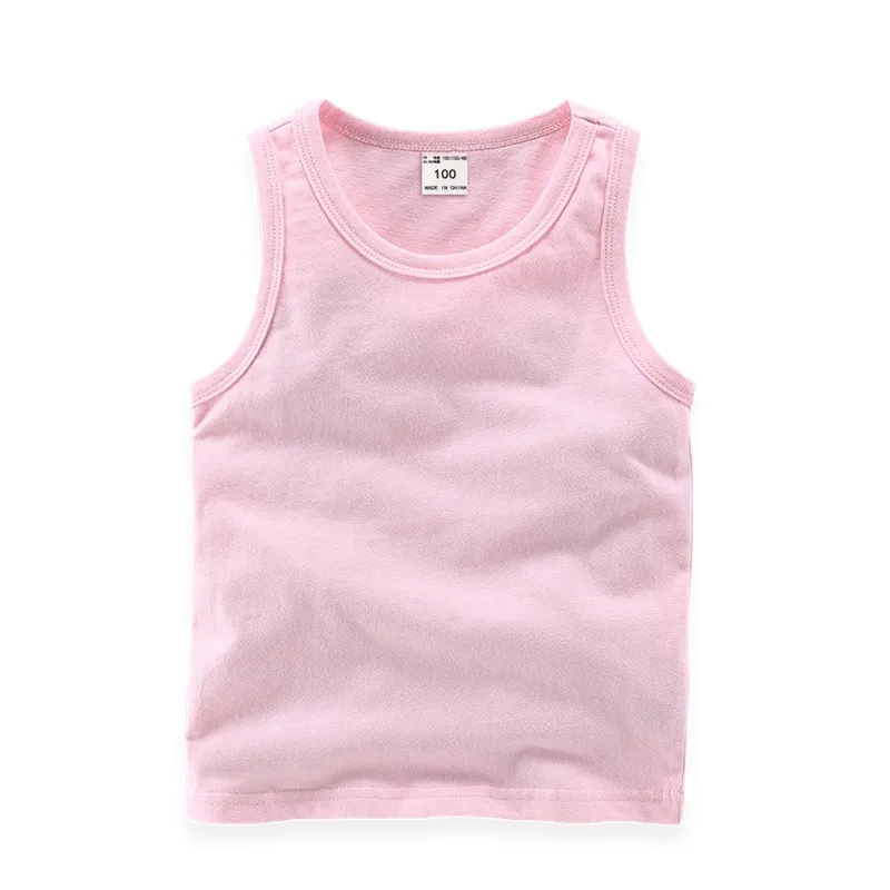 Kids Basic Round Neck Sleeveless Solid Color Casual Vest T-Shirt