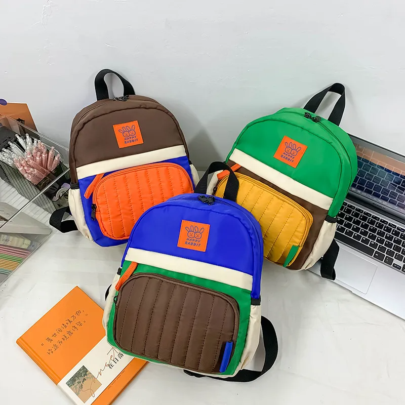 Kids Boys Girls Fashion Casual Cute Preppy Colorblock Canvas Zipper Backpacks Bags