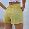 Women'S Fashion Casual Basic Cotton Linen Solid Color Elastic Waist Wide Leg Shorts