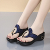 Women Fashion Casual Wedge Heel Rhinestone Slippers