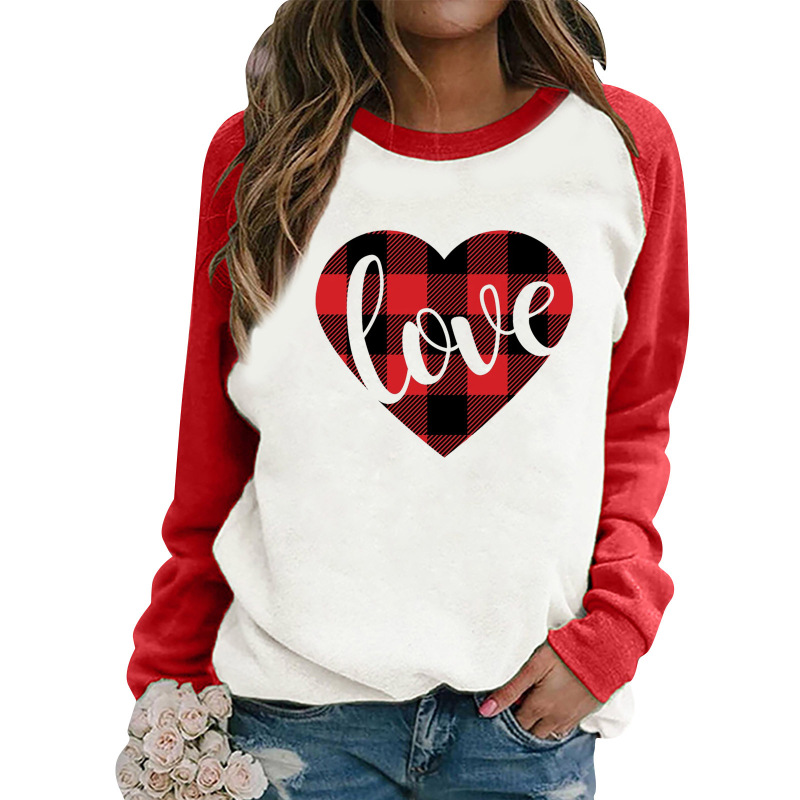 Valentine'S Day Fashion Women'S Long Sleeve Heart Printing Crew Neck Sweatshirt