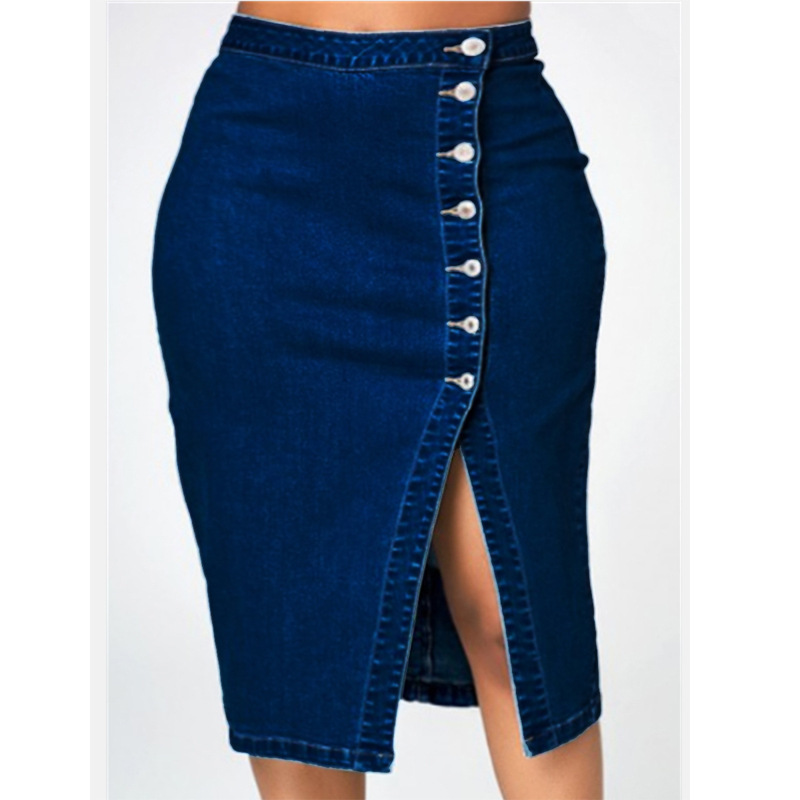 Women Denim Skirt Single Breasted Hip Skirt