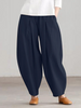 Women'S Fashion Casual Cotton Linen Elastic Waist Harem Wide Leg Pants