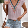 Fashion Casual Women V-Neck Lace Casual Solid Color Ruffled Cap Sleeve Blouse