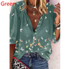 Women Casual Summer Plus Size Long Sleeve Lapel Shirt Butterfly Print Blouse