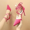 Women Fashion Sexy Suede Pointed Toe Cross Strap Bow Stiletto Pumps