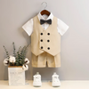 Kids Toddler Big Boys Autumn Winter Fashion Casual British Style Bow Waistcoat Short Sleeve Shirt Shorts Boys Party Clothing Set