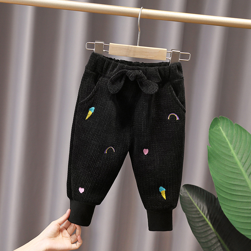 Kids Cute Cartoon Rainbow Ice Cream Pattern Thickening Plush Warm Sweatpants