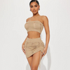 Summer Women'S Fashion Hollow Knited Tube Top High Waist Drawstring Skirt Set