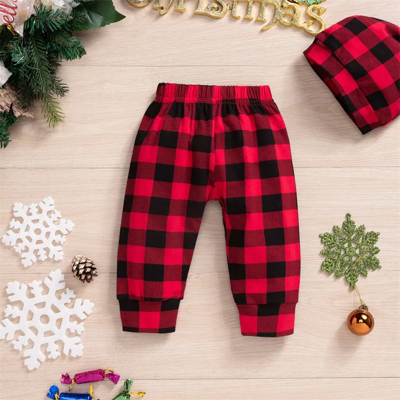 Kids Baby Boys Girls Christmas Bow Long Sleeve Round Neck Romper Played Trousers Sets