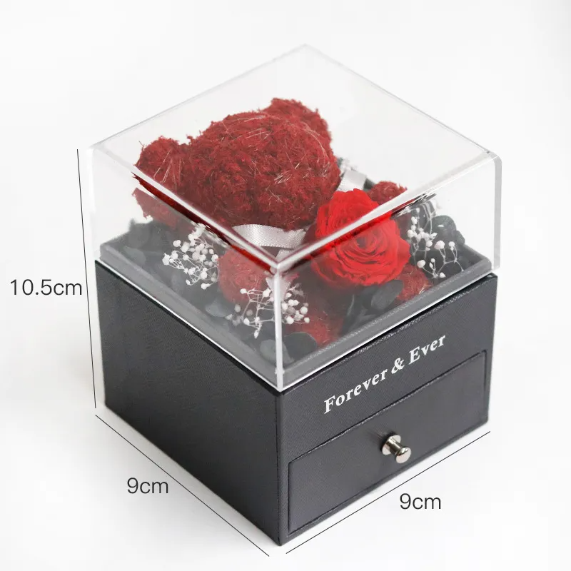 (Buy 1 Get 1) Valentine Day Immortal Rose Bear Drawer Necklace Ring Jewelry Box