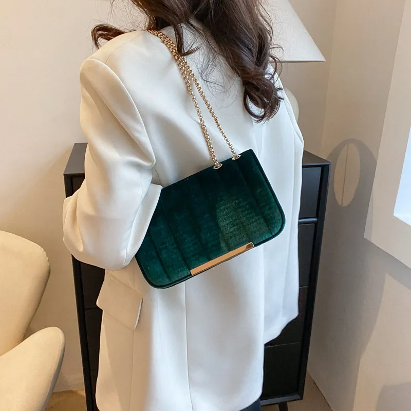 (Buy 1 Get 2) Women Fashion Solid Color Velvet Flap Square Chain Shoulder Crossbody Bag