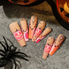 ( Buy 1 Get 1 ) Women Fashion Halloween Frosted Pink Pumpkin Rhinestone Polka Dot Wearable False Nails