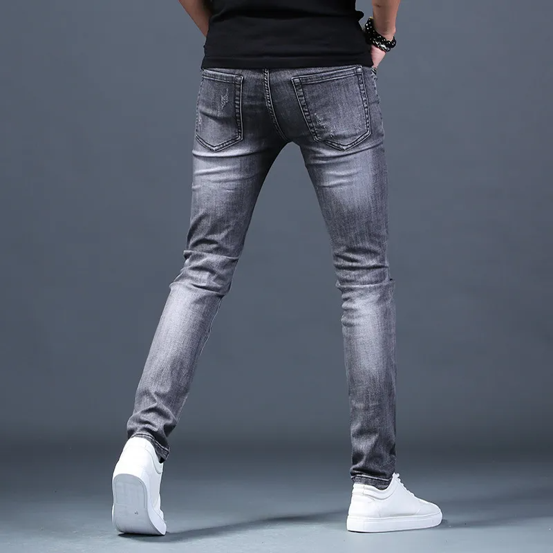 Men Retro Ripped Slim Fit Stretch Embroidered Skinny Jeans