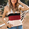 Women Casual Color Blocking Stripe V-Neck Sleeveless Knitted Tanks