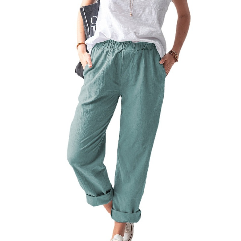 Women Summer Loose Casual Solid Color Pocket Wide Leg Pants