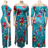 Women Fashion Casual Vacation Off Shoulder Floral Printing Side Slit Dress