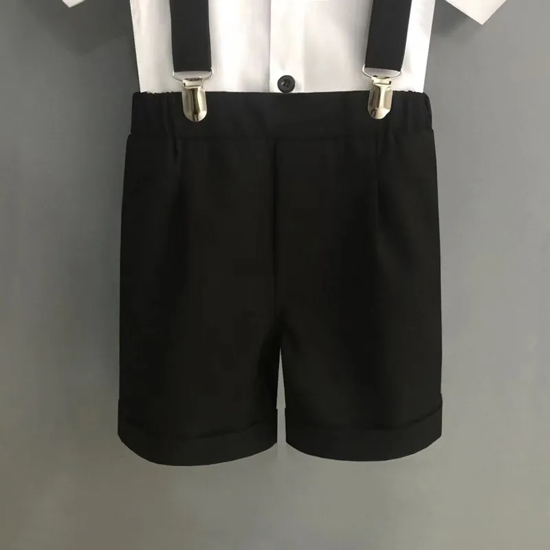 Kids Toddler Big Boys Summer Fashion Casual British Style Bow Shirt Suspender Trousers Boys Party Clothing Set