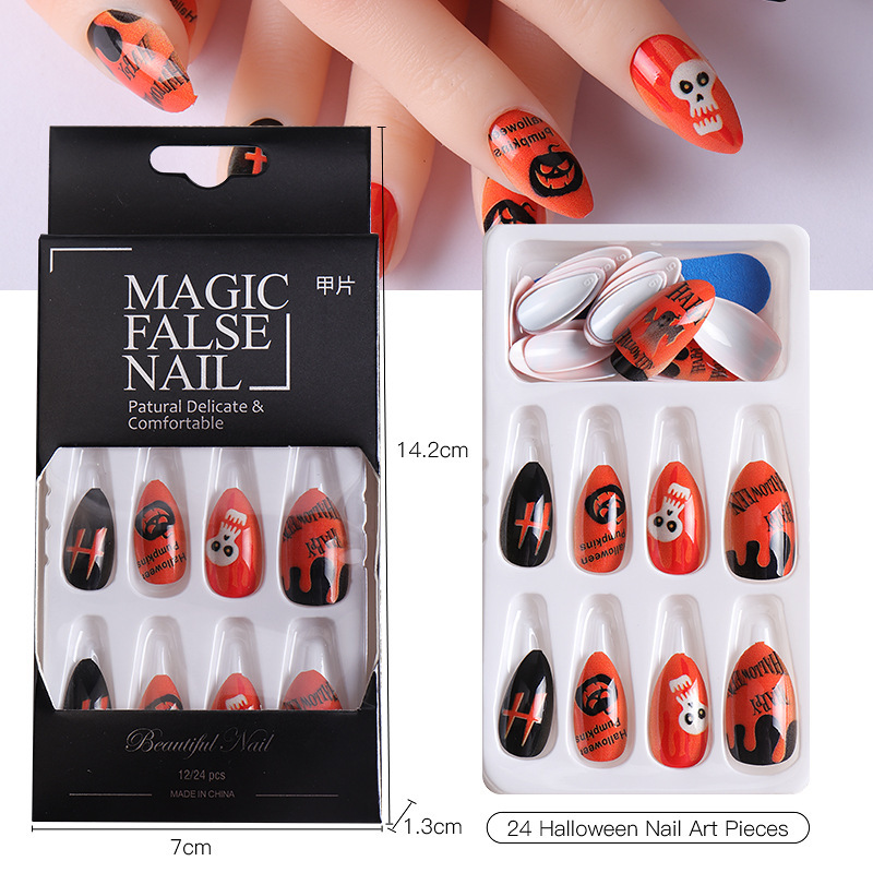 ( Buy 1 Get 1 ) Women Multi Layer Thick Mink False Eyelashes Halloween Pumpkin False Nail Set