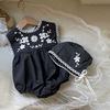 Kids Baby Girls Summer Fashion Casual Cute Solid Color Embroidery Floral Sleeveless Round Neck Romper