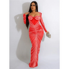 Women'S Sexy Elegant Mesh Rhinestone Long-Sleeved Maxi Party Dress