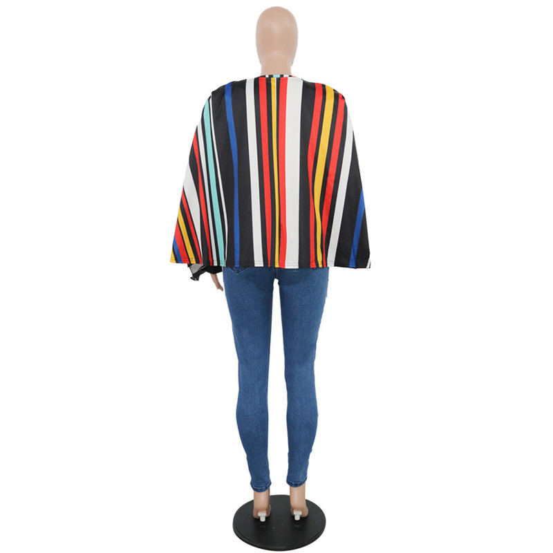 Women Fashion Contrast Color Striped Cloak