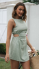 Women Fashion Casual Elegant Solid Color Sleeveless Waist Cut Out Dress