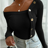 Women Fashion Irregular Buttoned Long Sleeve Knitted Top