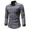 Men Fashion Pleated Stitching Sleeves Denim Shirt