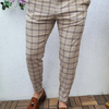 Men Basic Mid-Waist Plaid Printed Color Blocking Straight Suit Pants