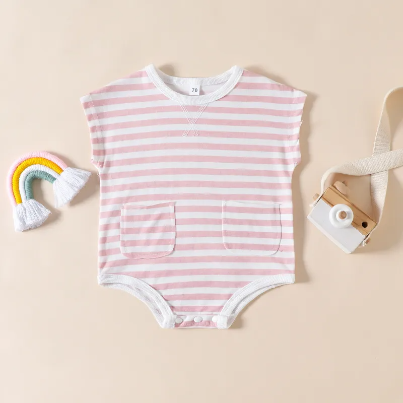 ( Buy 1 Get 3 ) Baby Girls Boys Stripe Sleeveless Romper