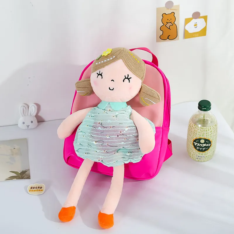 (Buy 1 Get 1) Kids Girls Cute Casual Colorblock Zipper Plush Doll School Backpack Bag