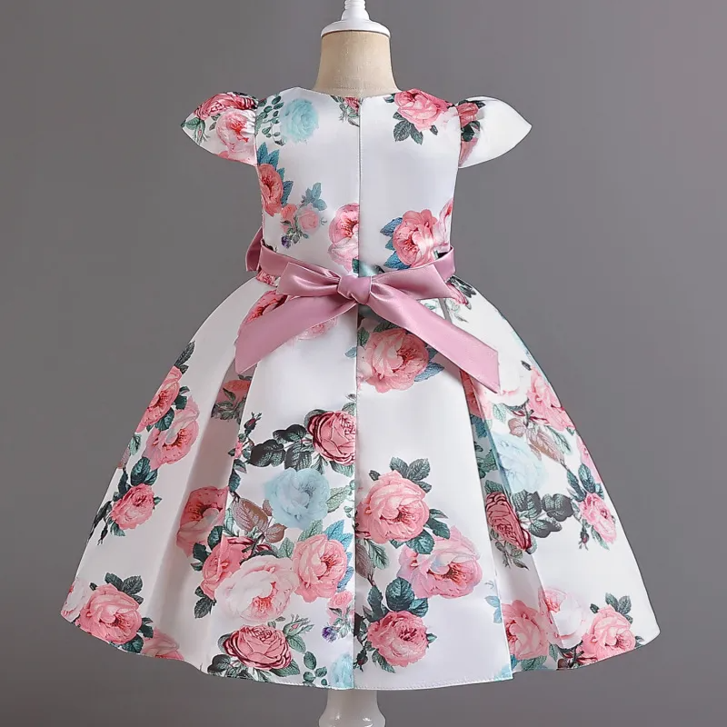 Kids Toddler Big Girls Fashion Party Cute Sweet Color Matching Floral Bow Pleated Sleeveless Party Tutu Dress