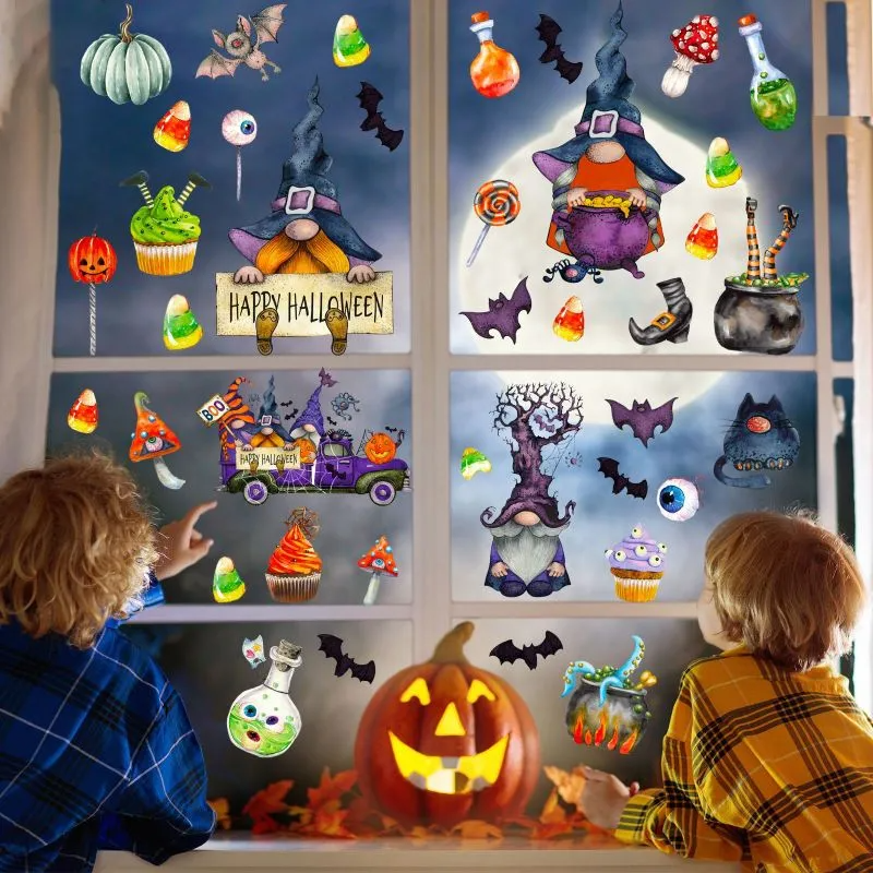 (Buy 1 Get 1) Halloween Stickers Static Window Stickers Cartoon Dwarf Horror Decorative Stickers