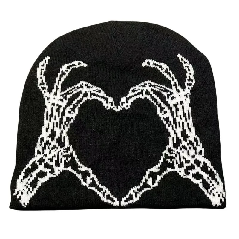 Fashion Heart-Shaped Knitted Dark Jacquard Wool Hat For Lovers