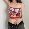 Women Sexy Edgy Printing Backless See-Through Hole Hollow Splicing Slim Top