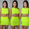 Women Athleisure Sexy Round Neck Solid Color Tank Top And Skirt Two-Piece Sports Set