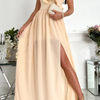 Women Elegant Solid Color One Shoulder Sleeveless Ruffle Side-Slit Dress