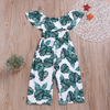 One Piece Girl Green Leaves Print Off-Shoulder Jumpsuit