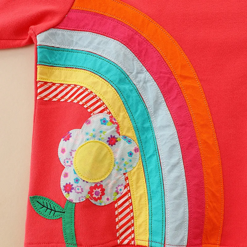 Kids Toddler Girls Autumn Winter Fashion Casual Cute Rainbow Floral Round Neck Sweatshirts