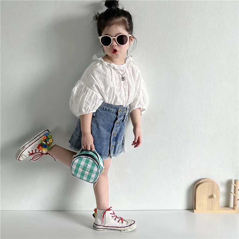 Children Kids Baby Fashion Girls Boys Plaid Mini Round Crossbody Messenger Handbag